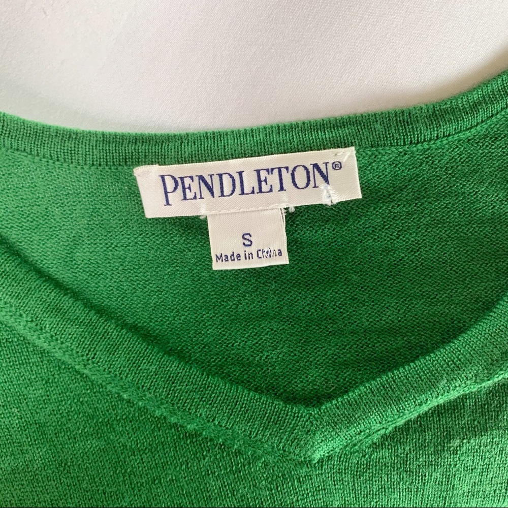 Pendleton green v-neck merino wool sweater - Picture 10 of 12